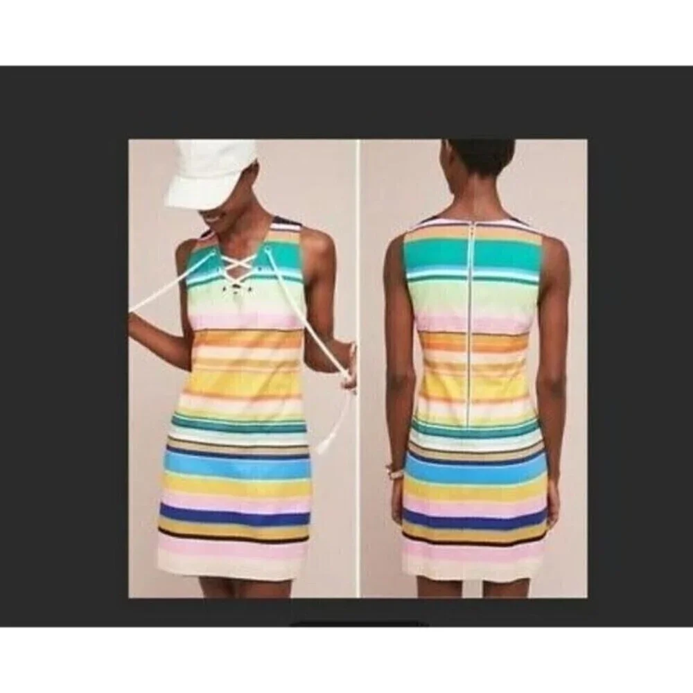Tracy Reese x Anthropologie Coastal Casual Stripe Sleeveless Shift Dress XKNL17 - Picture 1 of 13